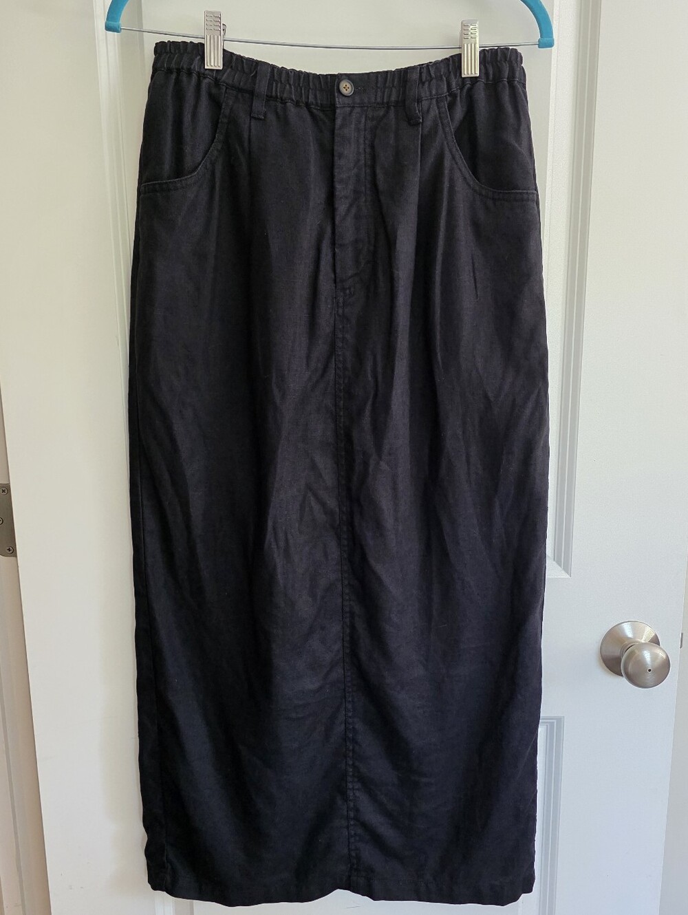 Vintage 90s Eddie Bauer Linen Black Maxi Skirt with Elastic Waist